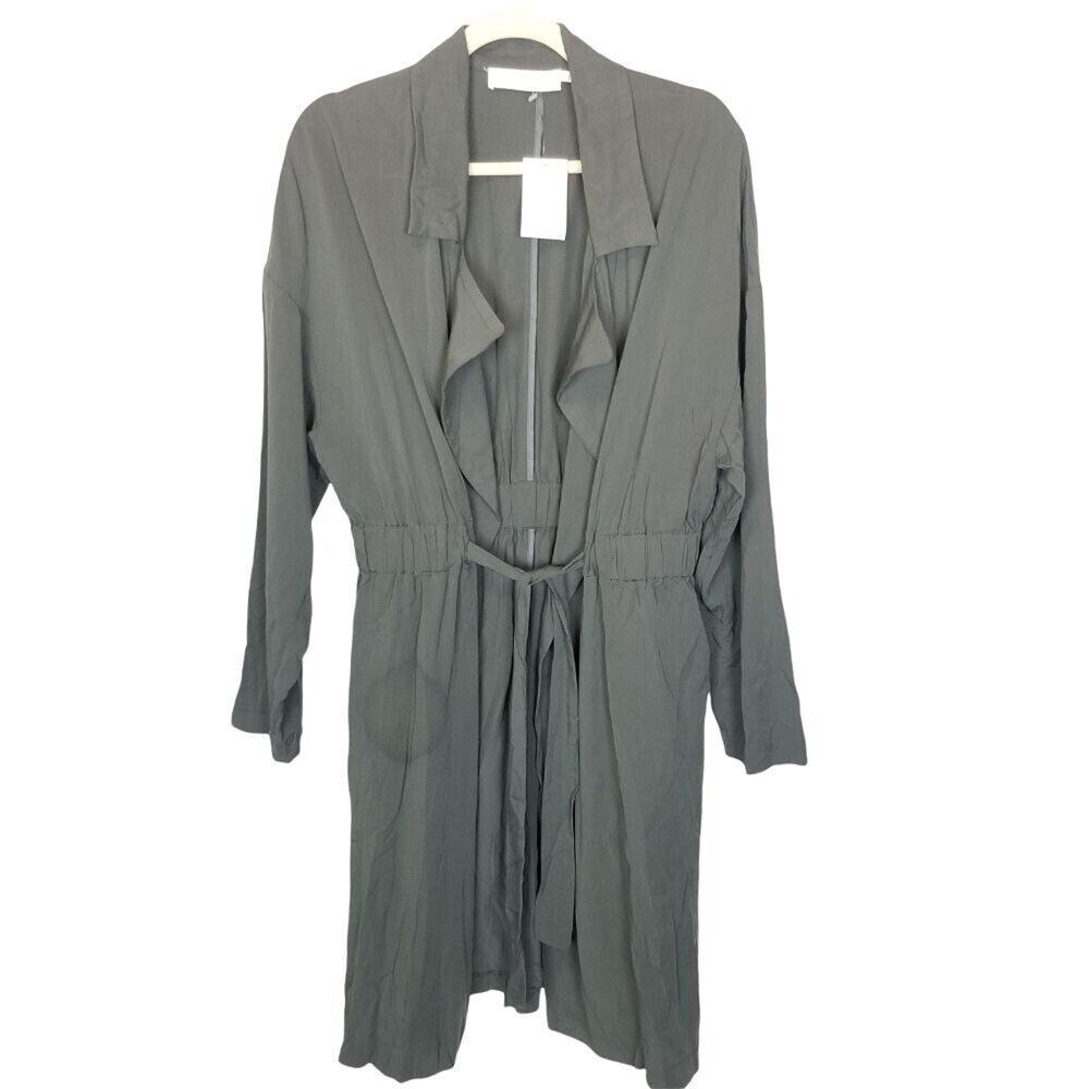 ASTR The Label Womens Tie Front Duster Trench Coat Sz M Relaxed Minimalist Olive